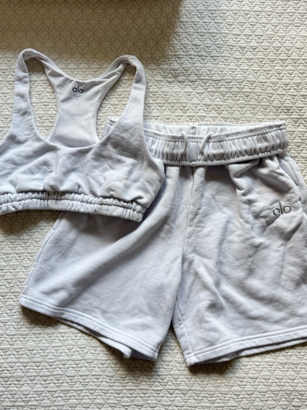ALO Yoga Accolade Sweat Shorts and Matching Bra Set (Bra XS/Shorts S)